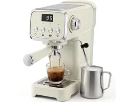 ECTEATOY® espressomachine piston 20 Bar - pistonmachines 1350W - koffiemachines met Melkopschuimer, Heet Water & Kopjesverwarmer - 1.2L - Crème