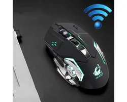 FREEDOM-WOLF X8 2400 DPI 6 toetsen 2.4G draadloos opladen Silent Luminous Gaming mechanische muis (zwart)