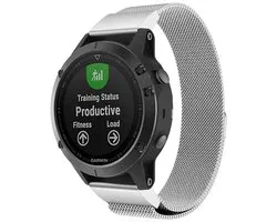 Bracelet milanais FFO2World Garmin 26 mm QuickFit - Argent - pour Garmin Enduro 3/ Fenix ​​​​8 51 mm/7X/6X GPS/6X Pro/5X GPS/5X Plus/3 - Fermeture auto-agrippante en nylon élastique, bracelet de rechange pour Garmin Tactix 7 Pro/Epix Pro 51 mm/Enduro