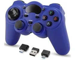 Draadloze Gamepad met Telefoonhouder, USB & Bluetooth Gamecontroller voor PC, Laptop, Android en Steam Deck, Geschikt voor Windows 7/10, Android TV Box en OTG, Geschikt voor Nintendo Switch via Adapter, Blauw