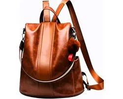 Manks Collections ® Purse-backpack handbag - Anti-theft PU Leather Backpack Purse - Multi-function Women Backpack - PU leer Waterdicht en Duurzaam - Bruin rugzak