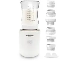 Vulpes Goods® BabyCare - Flessenwarmer Pro - Draagbare Baby Flessenwarmer voor Onderweg - Intelligente Flesverwarmer - 4 Temperatuurniveaus - Draadloos - Inclusief 6 Adapters - USB Oplaadbaar - 13.200 mAh - Wit