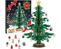 LIHAO Advent Calendar Mini Wooden Christmas Tree with 24 Pendants Christmas Tree Wooden DIY with 24 Ornaments