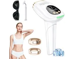 Épilation au laser IPL – épilation permanente – utilisation à domicile – épilation définitive – indolore avec refroidissement par glace – appareil d'épilation – pour hommes et femmes – épilation au laser et à la lumière – blanc