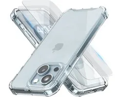 Hoesje geschikt voor iPhone 15 case Transparant - 2x screenprotector - beschermglas screen protector- Anti Shock hoes case