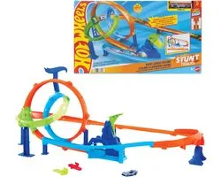Hot Wheels Stuntbanen Snelle Lanceringscycloon Set de circuit et voiture de speelgoed métallique