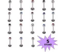 Fako Bijoux® - Piercing Labret - Cristal - 3mm - Set - 5 Pièces