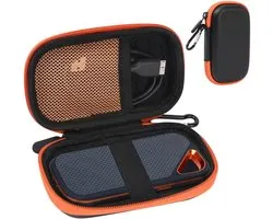 Schijfbehuizing Compatibel met Sandisk Extreme Pro/Sandisk Extreme Portable Externe Ssd 128gb 500gb 1tb 2tb, Beschermhoes en Reistas (Oranje-Zwart)