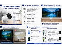 Mini Beamer 4K – YDH-HY300 Projector met WiFi 6 | 94 inch | 500 Lumen | Draagbaar & Compact | Draadloze en Bedrade Verbinding | Geschikt voor Thuisbioscoop & Cadeau