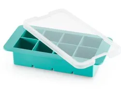 Bac à glaçons XL Lékué avec couvercle, carré - Turquoise