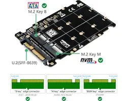 Adaptateur M.2 SSD vers U.2 - Bus 2 en 1 M.2 NVMe et SATA - Adaptateur NGFF SSD vers PCI-e U.2 SFF-8639 - Convertisseur PCIe M2 pour ordinateurs de bureau - SSD M.2 NVME - SSD M Key B vers adaptateur U.2 SFF-8639