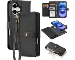 Dux Ducis Lawa Hoesje Geschikt voor Apple iPhone 16 Plus - 2-in-1 Wallet Book Case - Compatibel met MagSafe - Zwart