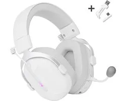 DunRock GG Draadloze Gaming Headset – 2.4GHz + Bluetooth + Kabel – Virtual 7.1 Surround Sound – 80U Batterij – Detachable Microfoon – Wit