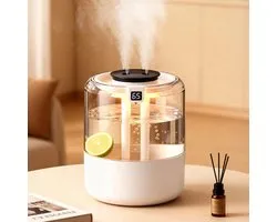 Fokelyi Luchtbevochtiger met Aromatherapie - Air Humidifier - 4 Sproeikoppen - Vernevelaar3,5L-Digitaal Display & Nachtlampje - 3 Nevelstanden - Fluisterstil 28dB - Diffuser voor Woonkamer, Kantoor, Slaapkamer, Babykamer
