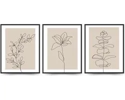 Botanische Muurkunst - Abstracte Prints - Wanddecoratie - Hoogwaardig Canvas - 30x40 cm - Beige