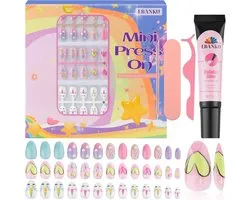 78 Pieces Press Nails for Kids, EBANKU 3 Pack Kid Fake Nail Kit Old Colorful Heart Press Nails for Girls 8-12 Years with Jelly Nail Adhesives & Nail Builder Gluepress on Nail