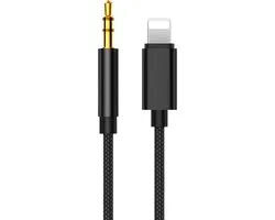 Câble Aux iPhone Auto - iPhone Lightning vers Prise Casque Audio Câble Aux - 3,5 mm - 1 Mètre - Zwart