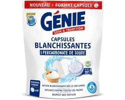 Capsules de Lessive Genie Blanchissantes – Avec Percarbonate de Soude – 12 Capsules (240 g) – Pour un Linge Blanc Éclatant