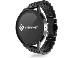 Bracelet Smartwatch Strap-it 22mm - Bracelet de montre de Luxe à maillons en acier pour Samsung Galaxy Watch 3 45mm / Galaxy Watch 1 46mm / Gear S3 Classic & Frontier - Amazfit GTR 47mm / GTR 2 / 3 / 4 - Fossil Gen 5 / 5e 44mm / 6 44mm - noir