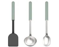 Ensemble de cuisson Mepal 3 pièces (spatule + cuillère à mélanger + cuillère à servir) Chef it - Ustensiles de cuisine avec revêtement antiadhésif - Résistant à la chaleur - Lave-vaisselle - Ustensiles de cuisine - Nordic sage
