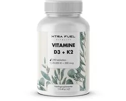 XTRA FUEL Vitamine D3 K2 20000 IE + Vitamine K2-MK7 99,7+% All-Trans - 240 tabletten - hooggedoseerd en zonder toevoegingen, laboratoriumgeteste kwaliteit