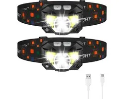 Hoofdlamp LED oplaadbaar - 2 Pack - 6 standen - Verstelbaar - 120 meter - Koplamp voor Camping - Militaire stijl - Waterbestendig - Proskill - Oplaadbare batterijen - Rode lamp - Camperen - Headlight - Hoofdzaklamp