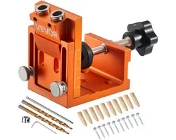 VEVOR Pocket Hole Jig Set 12-48 Mm Pocket Hole Jig-Systeem Met Trapboor, Inbussleutel, Boorstopring, Vierkante Aandrijfbit, Pluggen en Schroeven