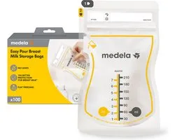 Medela Easy Vers Sachets de Conservation du Lait Maternel, 100 Pièces, 210 ml, Sacs de Lait Maternel Anti-Fuite, Jetables, Protège le Lait Maternel, Essentiel de l'Allaitement Maternel