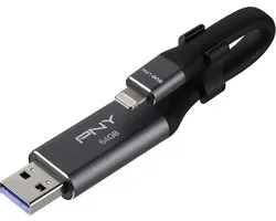 PNY, USB OTG 2 in 1 USB 3.0/Lightning Duo Link 64GB, Zwart