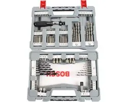 105-piece Premium X-Line bits-drills set with concrete and tile drills - professional grade with universal holder, depth stop, ratchet screwdriver, titanium nitride layer, in stable case