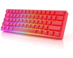 Clavier de jeu mécanique GK61 60 % | 61 touches programmables rétroéclairées LED RVB Rainbow | Filaire USB | Pour Mac et PC Windows | Commutateurs optiques Gateron marron Hotswap | Rouge