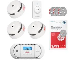 X-Sense Brandpreventieset draadloos koppelbaar - 3 Rookmelders - 1 Koolmonoxidemelder - 1 afstandsbediening - 10 jaar batterij - Met magneet montage - Koppelbare brandalarm en CO melder zonder boren