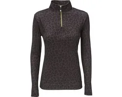 PK International - Vixer - Shirt - Technisch trainingsshirt - sneldrogend - ademend - Panterprint - Hoge kraag - Gouden Ritsje - All Over Coffee - Donkerbruin/Zwart - 164