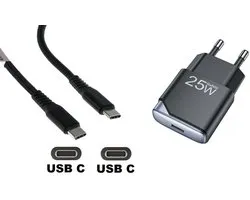 OneOne 25W snellader + 1,2m sterke USB C naar C kabel. GAN lader. PD PPS oplader adapter past op JBL Go 3, Go 4, Free 2, Flip 5 / 6, Charge 4 / 5, Tour One / One M2 / One Pro 2 / One Pro plus, Extreme 3 / 4
