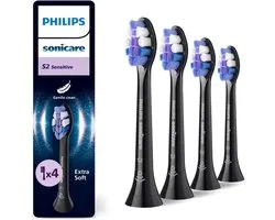 Philips Sonicare Optimal Sensitive – Opzetborstels voor Elektrische Tandenborstel – Zwart – Verpakking van 4 - HX6054/88