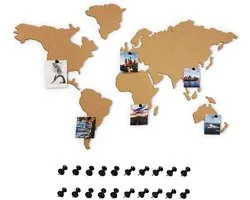 Bakaji Bulletin Board Puzzle Globe Cork Wall Sticker with 20 Thumbtacks Country Mark Travel Map Map Wall Decoration Size 102 x 50 cm Modern Design