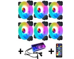 R&E Trading - CoolMoon RGB Case Fans 6x – PC Coolers met Controller & Afstandsbediening – 120mm Stil