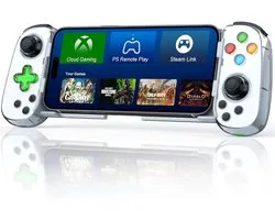 Manette de jeu mobile compatible avec iPhone/Android/PC/Switch/PS4/PS3, Joystick gamepad sans fil avec Turbo / Gyroscope à 6 axes / Vibration, Compatible avec Call of Duty, Roblox, Genshin Impact, Cloud Gaming, Remote Play-Blanc