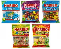 Mixpak Haribo Vegan Snoep - (balla balla, smurf, pico balla, miami sour, pasta frutta sour) 3x85g + 1x160g + 1x100g
