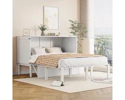 Verticaal opklapbed 140x200 cm - Lattenbodem - Max 200 kg Belastbaarheid - Ruimtebesparend design - Extra opbergruimte onder bed - Transformeert in console - Duurzame materialen Hout/Metaal/MDF