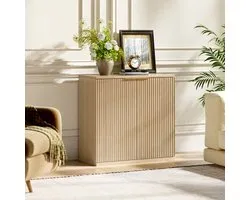 KOMHTOM - Moderne opbergkast met vouwfront en metalen handgreep - multifunctionele dressoirkast voor woonkamer & slaapkamer - naturel licht houtdecor - eiken - 60x30x70 cm