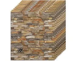 Nevolis 10-Pack 3D Self-Adhesive Wall Panels Stone Wallpaper Stickers 77 x 70 cm 4 mm Photo Decorative Film Kitchen Bedroom Bathroom Living Room Yellow Stone Effect .