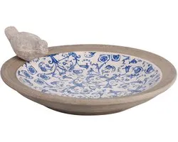 Bain d'oiseaux en céramique avec imprimé Esschert Design - Grijs/ Blauw - 33,5 x 33,5 x 10,8 cm