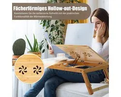 COSTWAY Bamboe laptoptafel, inklapbaar, notebooktafel, in hoogte verstelbaar, kantelbaar en geventileerd, lapdesk met lade, opvouwbare bedtafel voor lezen ontbijt, 53 x 33 x 20-26,5 cm (natuur)