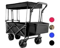 Bolderkar - Bolderwagen - Opvouwbare - Tuinkar - Tuinwagen - Tuintrolley - met Verstelbare Handgreep en Afneembare Luifel - Oxford Stoffen Winkelwagen - voor Outdoor, Camping & Strand - Bolderkarren - Karretje -Draagvermogen 100kg - Zwart