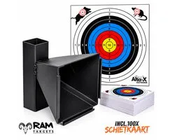 Alta-X Schietkast - met 100 Schietkaarten trechtervormig - 14x14cm Target