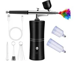 Set compresseur aérographe portatif multifonction - Pistolets rechargeable portable pour la Design d'ongles, la décoration de gâteaux, le maquillage, le tatouage, le modelage et les couleurs de modèles