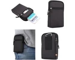 Multifunctionele Verticale Strepen Pouch Bag Case Ritssluiting Karabijnhaak voor ELEPHONE P10 / ELEPHONE P10C - Zwart (17 x 10,5 cm)