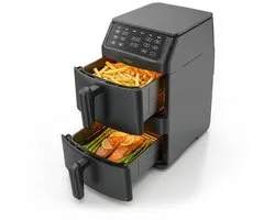 Seeger SuperFry Dubbele Airfryer - 11 Liter, 6 Kookprogramma's - 30°C–220°C - PFAS-vrij - Gestapelde lades - Voor 10 personen - Digitaal Touchscreen
