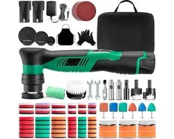 RUX® Polijstmachine Auto - Polijstset - Polijstmachine - Inclusief Accessoires - Draadloos - Zwart/Groen - 36cm x 25cm x 16cm